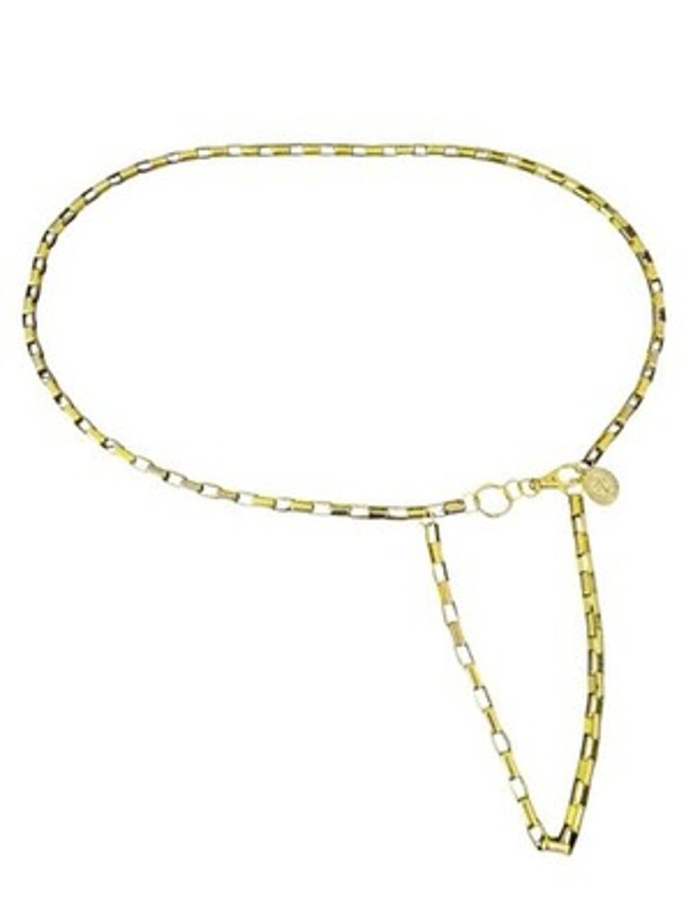 Gold Tone Box Chain Belt 42" Lion Medallion Charm Adjustable Waist Hip
